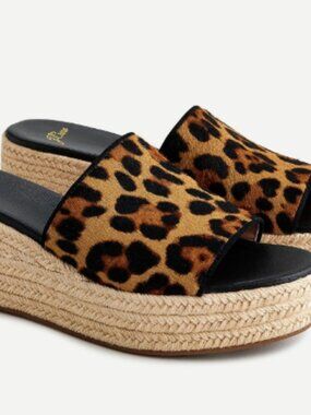 J.Crew Leopard Calf Hair Wedge Slide Sandals – Jute Platform | Size 9 - MF0320